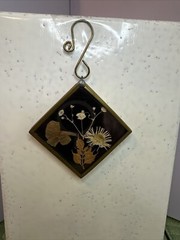 Diamond Shaped Pressed Real Flowers Amethyst Glass Brass Frame Sun Cottage Chic