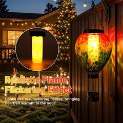 Handblown Glass Solar Lantern Hanging Light Hot Air Balloon Handmade Glass