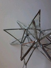 Pair Vintage 3D Stained Glass Moravian Star Ornaments Iridescent Suncatcher