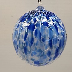 Art Glass Orb White and Blue Handblown 5″ Tall