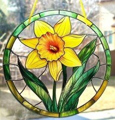 8″ Spring Nature Blooming Daffodil Flower Acrylic Sun Catcher Window Hanging New