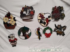Colored Glass Suncatchers Hand Made Birds Santa Christmas Floral lot of 9