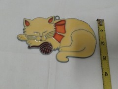 Vintage Stained Glass Type Suncatcher Cat Kitten Kitty 1980s Metal Plastic