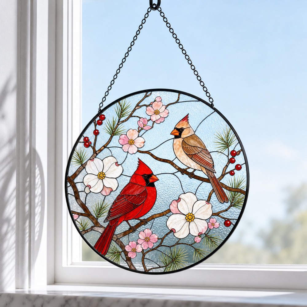 Cardinal Suncatcher Male & Female Acrylic Window Hanging Memorial