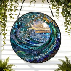 Ocean Wave Beach Coastal Stained Glass Suncatcher