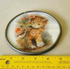 JOHN EVANS Cat / Kitten Signed SUN CATCHER Stain Glass Lead Frame