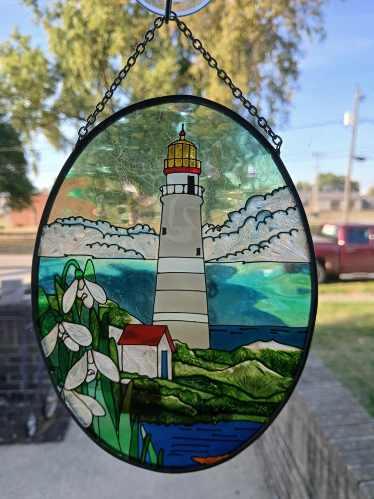 Stained Glass sun-catcher Lighthouse, Gen’s Hallmark, Vtg