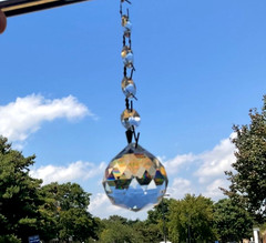 Glass Hanging Prism Ornament W/4 Smaller Prisms, Beautiful Sparkles!
