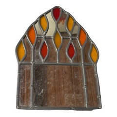 Vintage MCM Orange Stained Glass Mirror The Setti Studio Boston Cathedral 10″