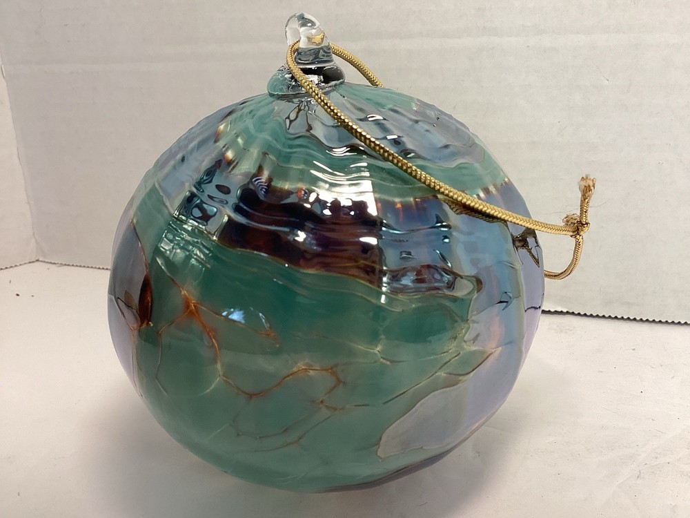 Blown Glass Friendship Ball Turquoise Amber Swirl Ornament