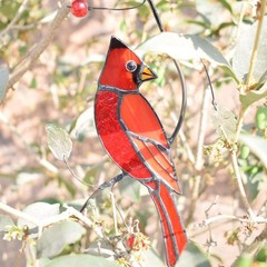 Stained Glass Cardinal Suncatcher Window Hangings Bigger Vibrant Bird Home Decor