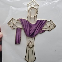 Capriz Shell Cross Desiger Suncatcher Hand Painted NEW Dimensions Vintage 6″