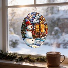 Frosty Blue Snowman Glass Suncatcher: Window/Garden Decor