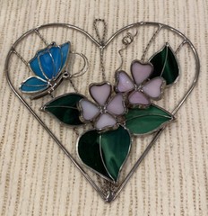 Stained glass metal heart sun-catcher Butterfly Flower 3D