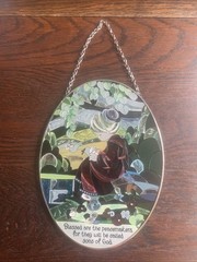 AMIA Window Art Hand Painted Glass Blessed Are The Peacemakers…Suncatcher 8.75