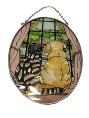 Amia Painted Glass Sun Catcher Dog An Cat Sitting In Window