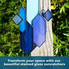 Stained Glass Suncatcher Wall Art in Blue Diamond Shape for Home Decor