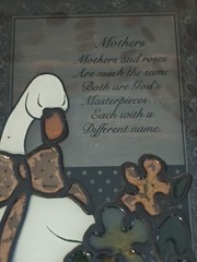 VTG Glass Sun Catcher Ducks Mothers Verse, Goose, Wooden Frame, 1980s
