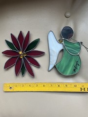 Vtg Ted De Grazia 80’ Ken Toney Stained Glass Sun Catcher Angel Christmas Set 2