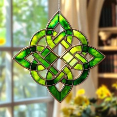 Green Celtic Knot Faux Stained Glass Acrylic Suncatcher St. Patrick’s Day Decor