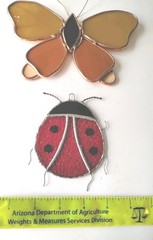 Vintage Stained Glass Lady Bug and Butterfly Sun Catchers Colorful Unique *Read*