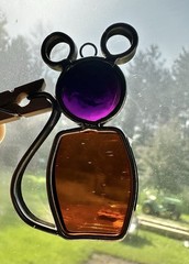VTG Handmade Mouse BATES CRAFT MA. Orange Purple Stained Glass Blown Glass L@@K