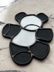 Vintage Handmade Stained Glass Panda Bear Black/White Minor Scrape – See Photo