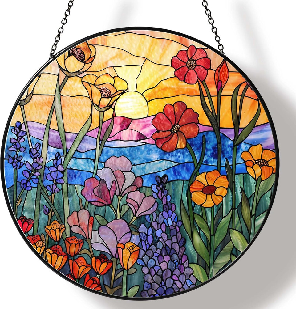 Wildflowers Sun Catcher 7.87” Stained Glass Window Hanging Plant Lover Gifts fo