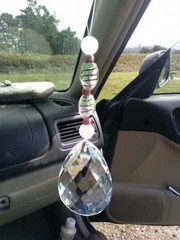 Clear Crystal Drop Suncatcher with Murano Glass and Rose Quartz Beads