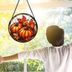 Stained Glass Window Hanging, Pumpkin Maple Leaf Suncatcher Christmas Decoration
