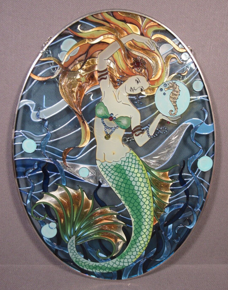 Mermaid Sun Catcher Glass Under the Sea 8.5″ x 6.25″ with Chain