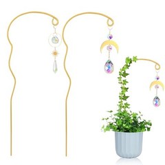 Plant Trellis for Potted Plants with Colorful Crystal Sun Catcher, 17.5 Gold