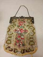 Amia Denver CO handpainted suncatcher glass purse fringed & beaded