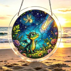 Yellow Belly Dragon Shooting Star Meadow Art Acrylic Puzzle Suncatcher Gift