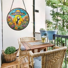 Colorful Stained Glass UFO Sun Catcher Indoor Outdoor Home Decor Gift