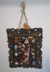 Handmade Cat Gemstone Mosaic Wall Art Framed Sun Catcher Boho Window Decor