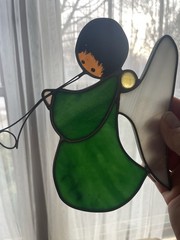 Vtg Ted De Grazia 80’ Ken Toney Stained Glass Sun Catcher Angel Christmas Set 2