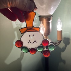 Vintage Stained Glass Snowman Sun Catcher – Christmas Decor
