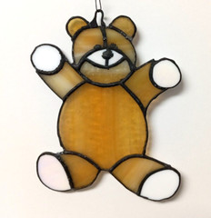 VTG Stained Glass TEDDY BEAR Sun Catcher 6 1/2 x 5
