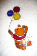 SUNCATCHER Stained Glass WINNIE THE POOH ~ Red Jacket Balloons Window Hanging