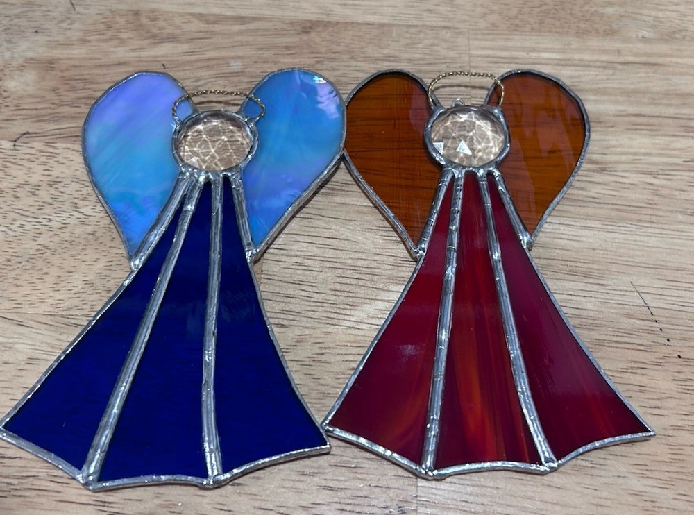 2 stain glass, angels, sun, catchers