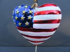 Christopher Radko Brave Heart American Flag Ornament w/ Star Base Display Stand