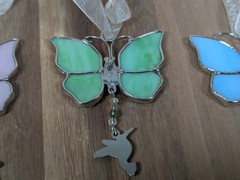 GANZ Stained Glass Butterfly Sun Catcher Ornament Iridescent Green Glass