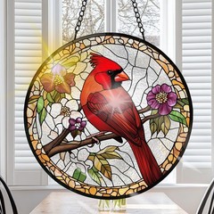 Stained Glass Cardinal Bird Sun Catcher for Home, Garden, Christmas Gift