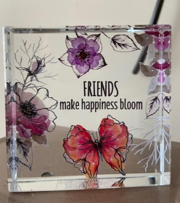 Ganz Friends Make Happiness Bloom – Beveled Glass Block Gift