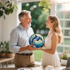 Dolphin Stained Glass Suncatcher – 9” Ocean Wave Window Hanging Decor Gift for