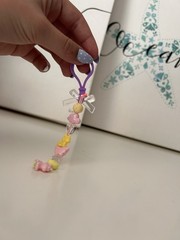 Plastic Hanging Suncatcher Charm w/ Purple Clip, Beads & Bow Pendant, Multi