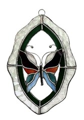 Stained Glass Oval Framed Multicolor Butterfly Sun Catcher 7” x 5”
