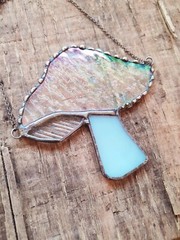 Stained glass Iridescent mushroom suncatcher ornament woodland cottagecore Bohe