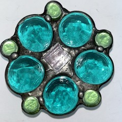 Vintage Fused Glass Handmade Green Aqua Round Marble Candle Stick Holders